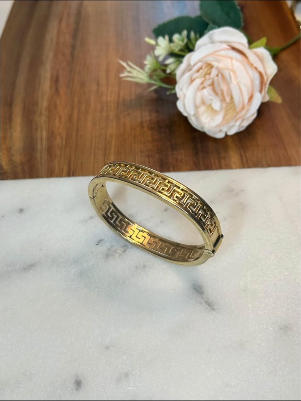Gold Greek Key Hinge Bangle Bracelet - Women Jewelry
